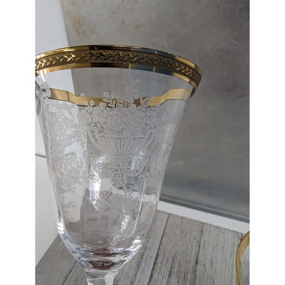 Vintage Tiffin Franciscan Etched Wine Glasses Set Of 2 Bouquet Gold Trim Goblet - Picture 7 of 7